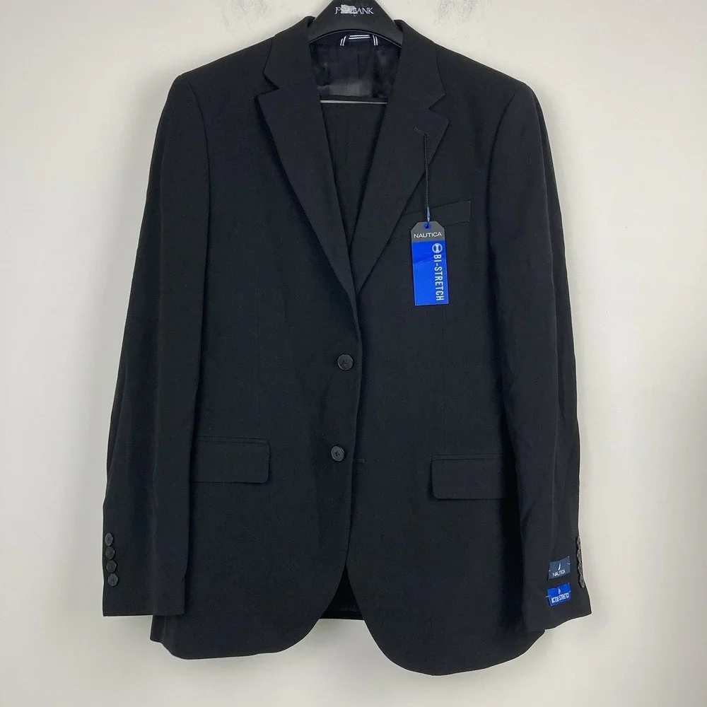 Nautica Men's 2-pc Suit Blazer Jacket 44R Pants 38W 32L Solid Black